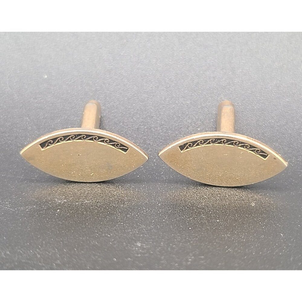 Vintage‑Style Gold Oval Cufflinks – Black Inlay Swirl Design
